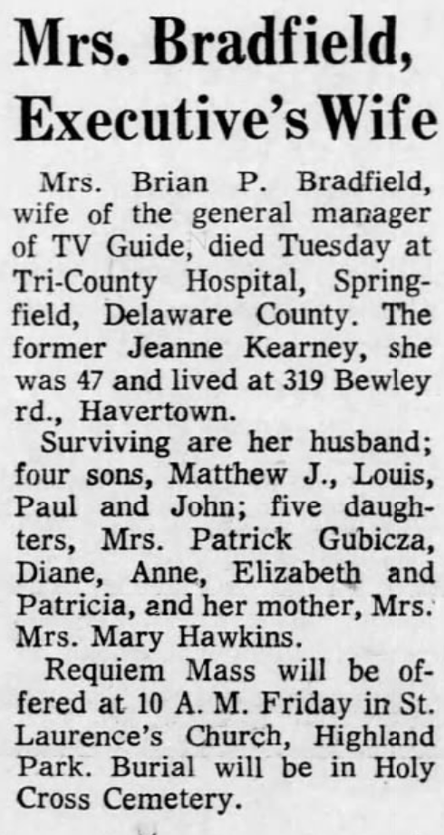 Jeanne Bradfield Dies